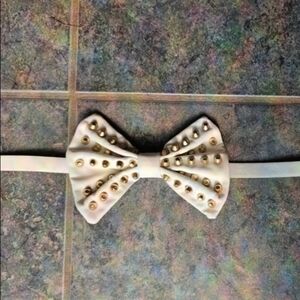 Chic White Bow Belt with Gold Studs